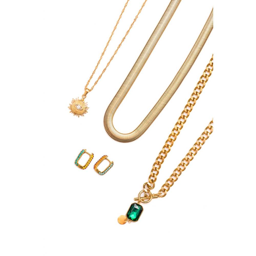 NEW 123 AMORE women's green light jewelry bundle in gold